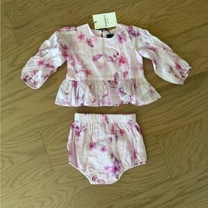 Bardot Junior Sirena Pink Floral Baby Top and Bloomers Set - 12-18 months - NWT